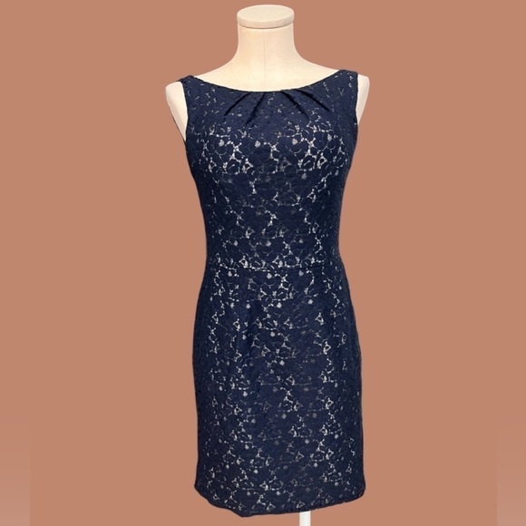 JASMINE lace over navy sleeves mini dress with back cut out - Picture 1 of 16